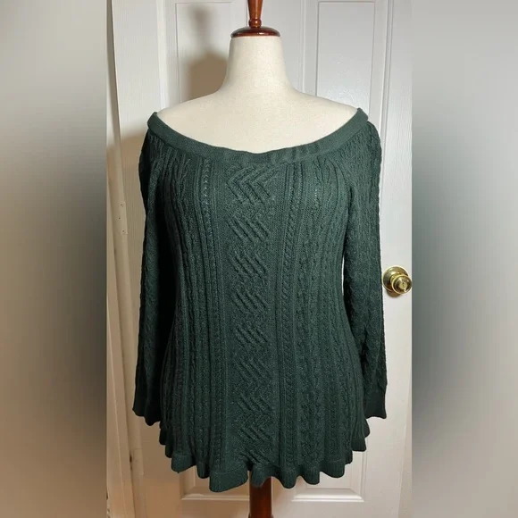 Lane Bryant Cozy Forest Green Cable Knit Sweater - Picture 3 of 14